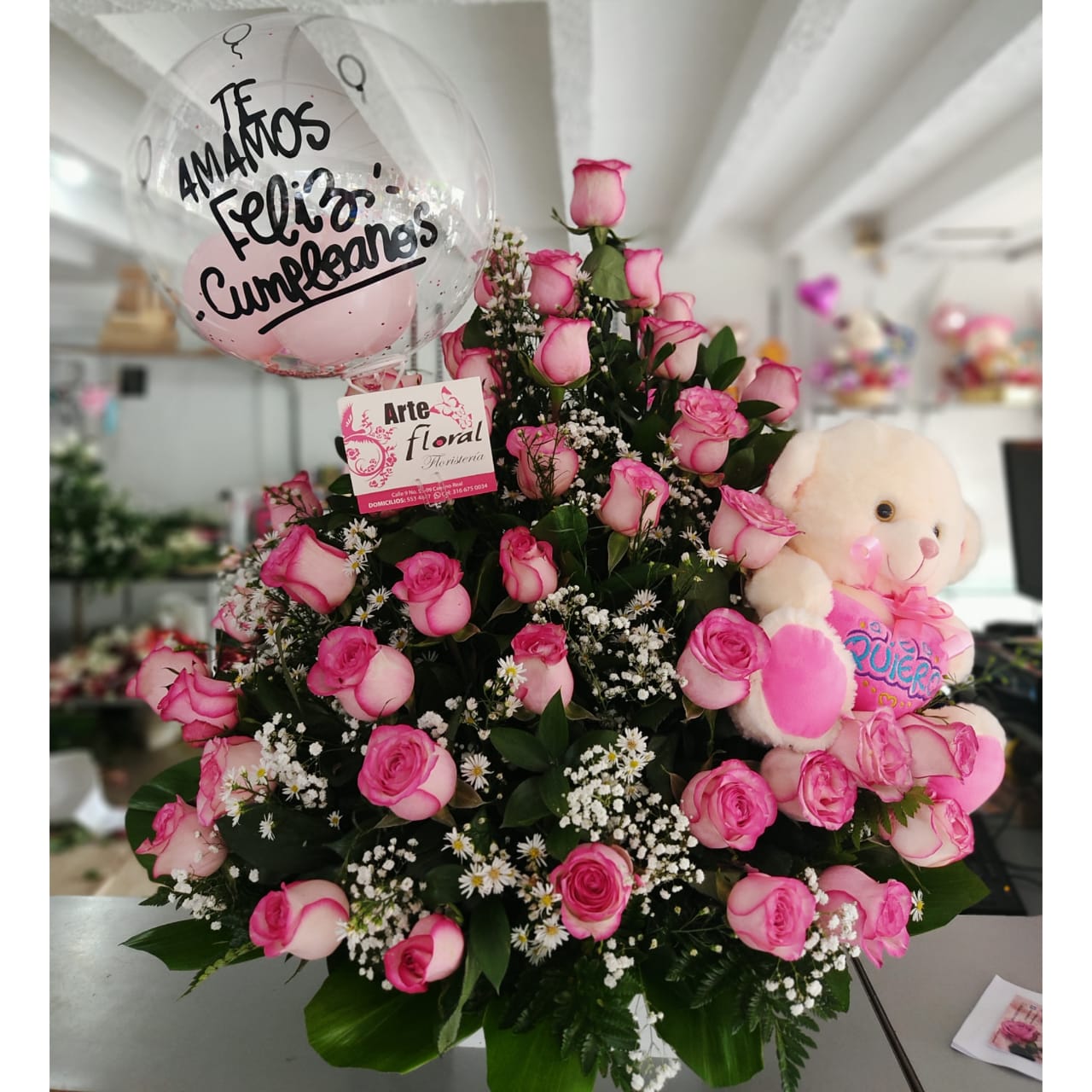 Rosas rosadas y peluches-floristeria cali Rosas rosadas y peluches-floristeria cali