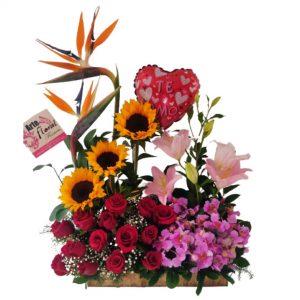 jardinera rosas y girasoles