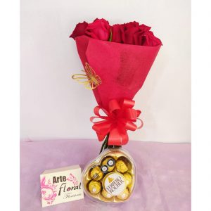 Bouquet rojo con ferreros de corazon - floristerias en cali