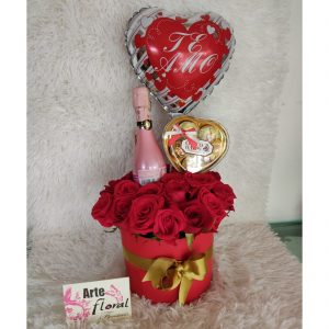 Cilindro rojo con chapaña - floristerias en cali