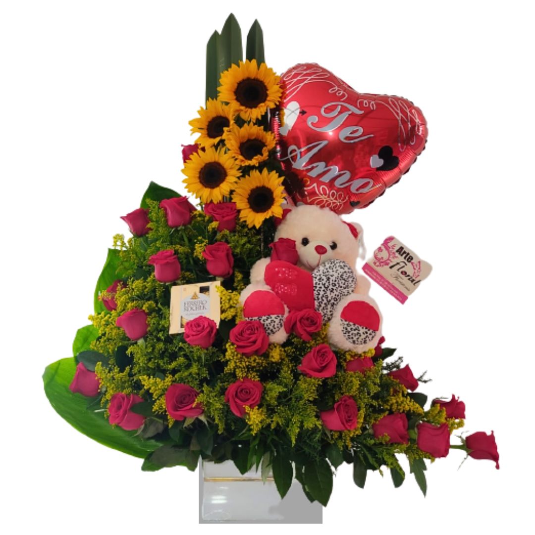 media luna con girasoles - floristeria cali sur media luna rosas rojas y girasoles