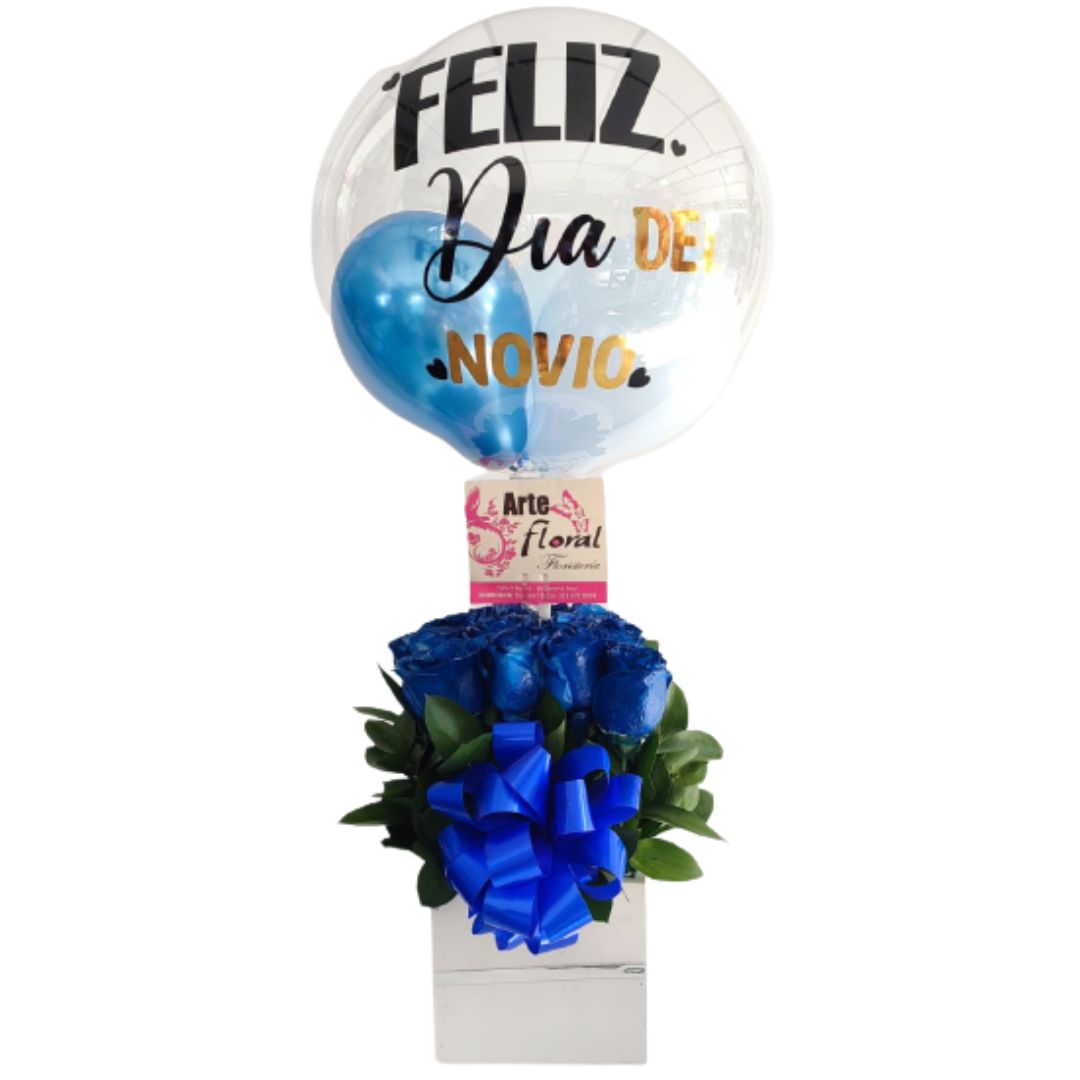 Cubo de rosas azules - Flores cali rosas azules, dia del novio 03 octubre