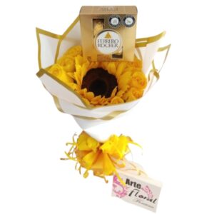 Arreglo buchón de rosas y girasol- Floristería Cali