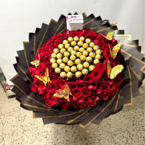 Ramo buchón en rosas y chocolates en rosas rojas- floristeria cali
