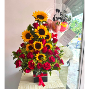 Arreglo de rosas y girasoles -floristeria en cali
